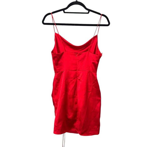 ZARA Satin Gathered Mini Dress Red Medium - Picture 3 of 6